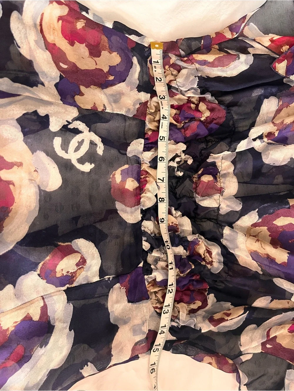 Chanel Vintage Multicolor Printed Sheer Chiffon Blouse FR 38 Made in France